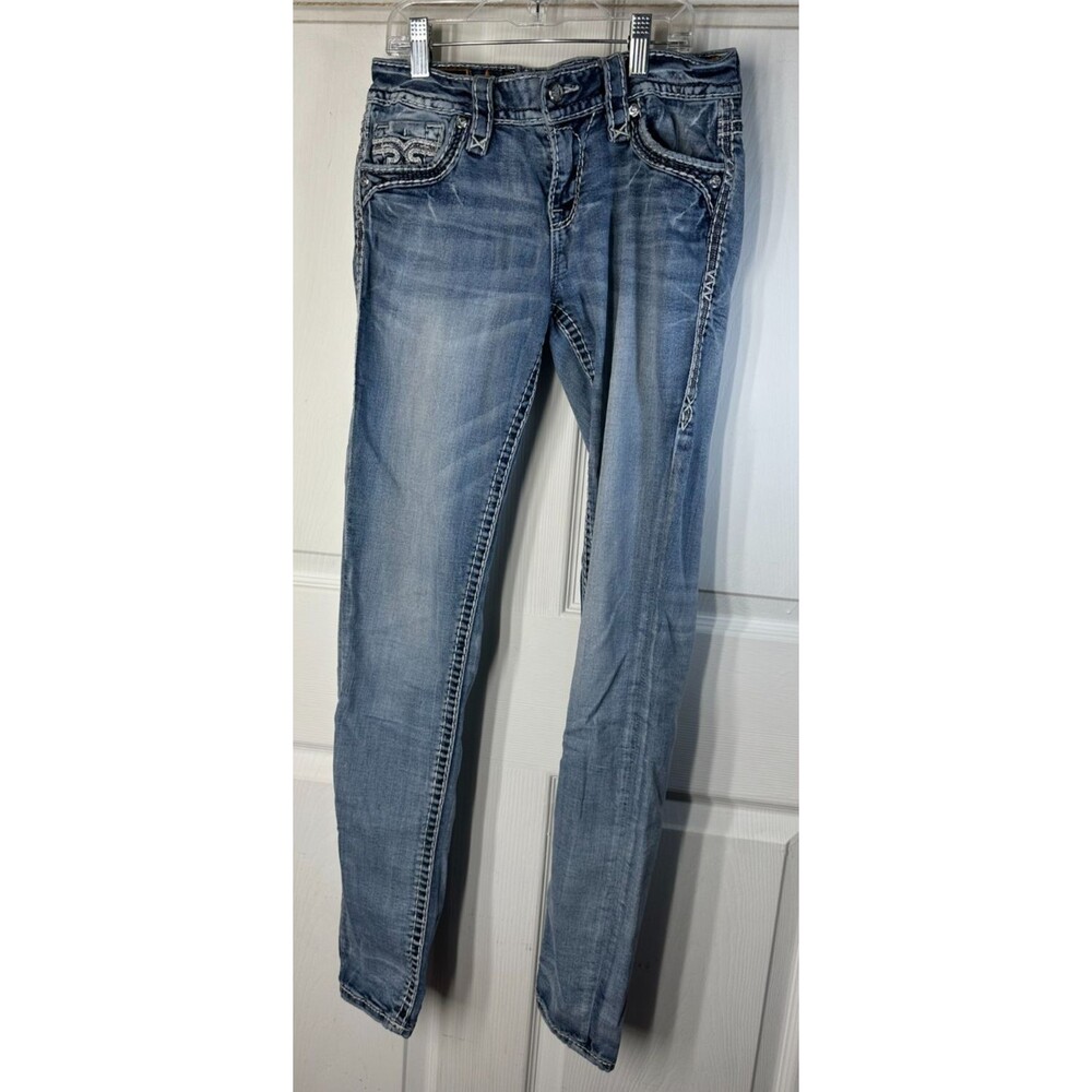 Rock Revival Jeans Women's 27/31 Rhian Skinny Medium Wash Denim Low Rise READ